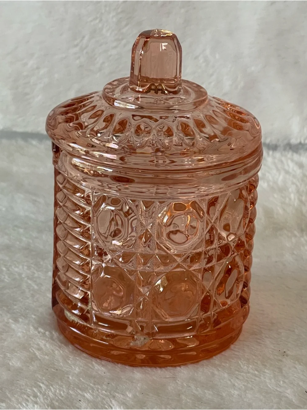 Vintage Pink Crystal Covered sugar creamer jelly jar with lid dish